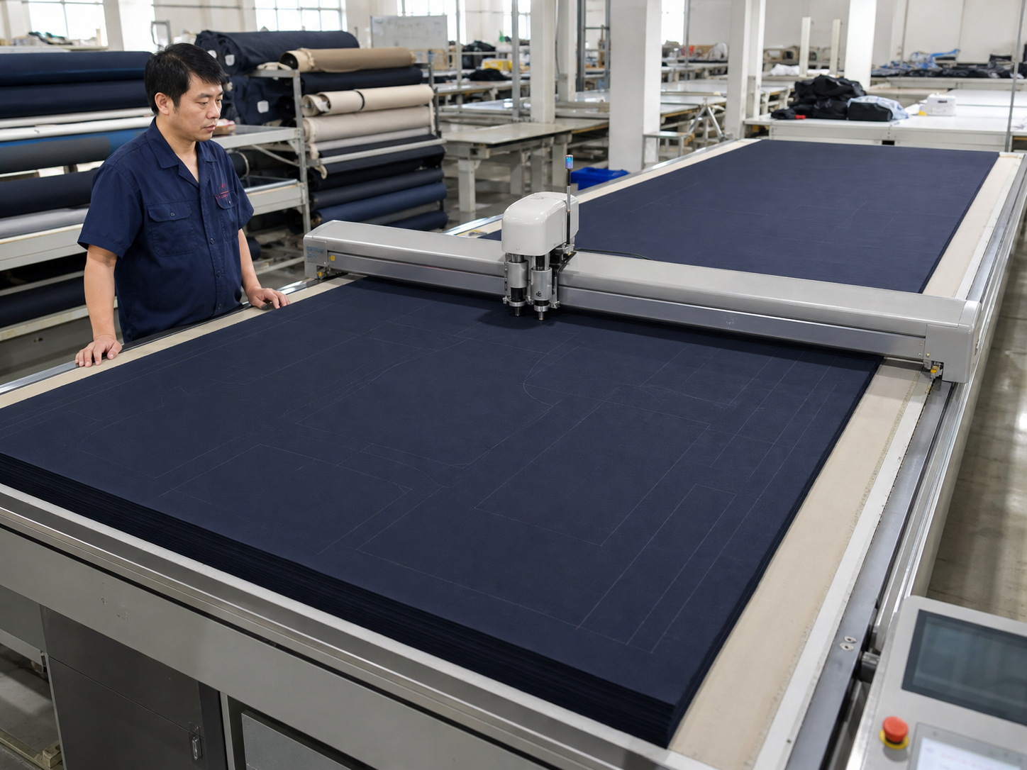 Wide industrial apparel cutting room visual concept